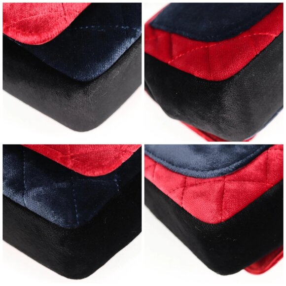 CHANEL Matelasse Camellia Chain Shoulder Bag Velor Red CC Auth KD378SM - Picture 14 of 16